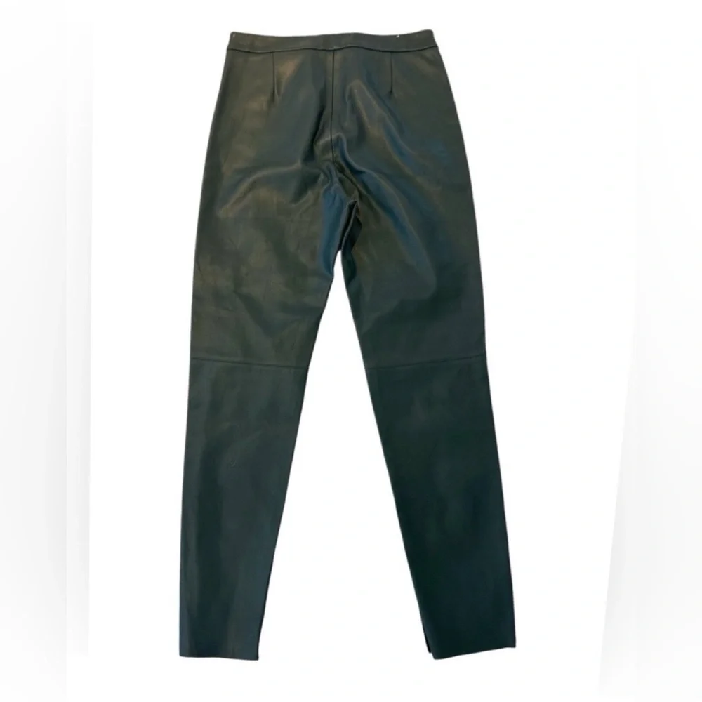 NWOT Zara Dark Green Leather high-waisted leggings. Size M. Ankle Zip